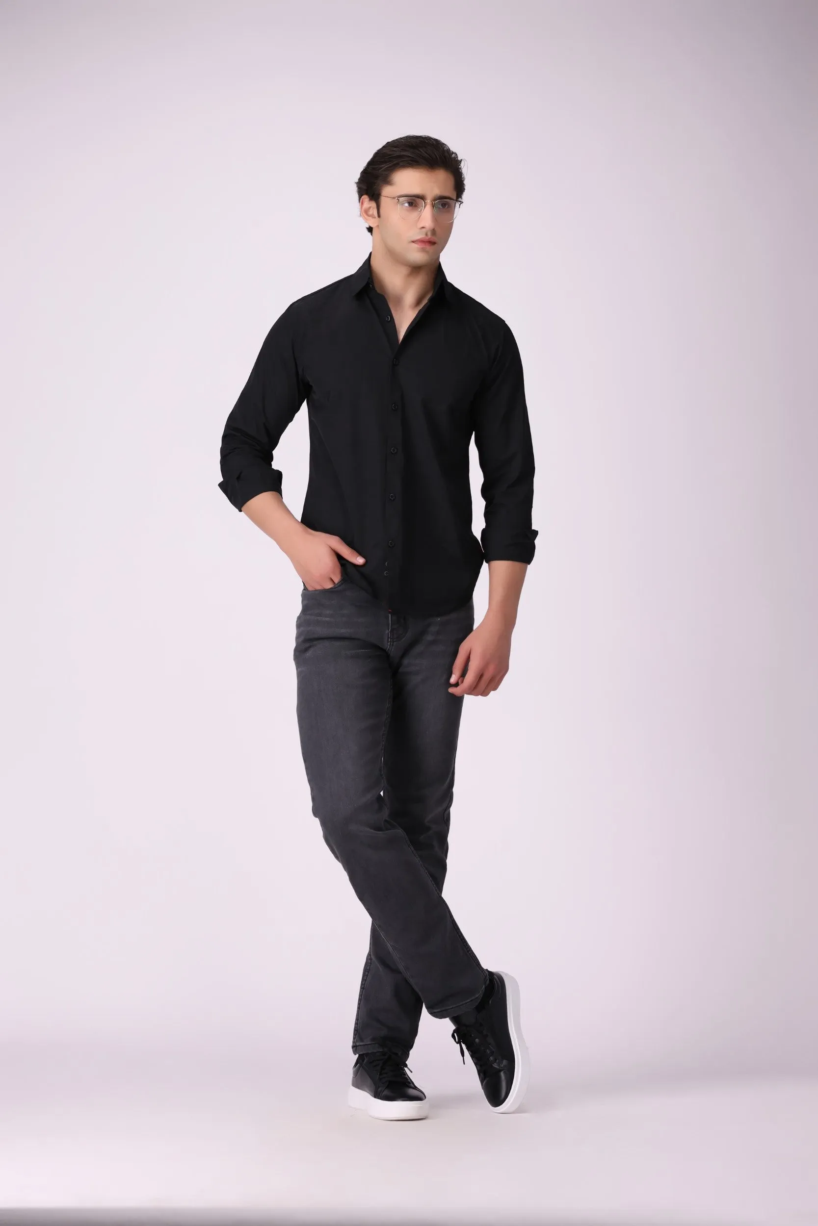 Black Textured Casual Shirt