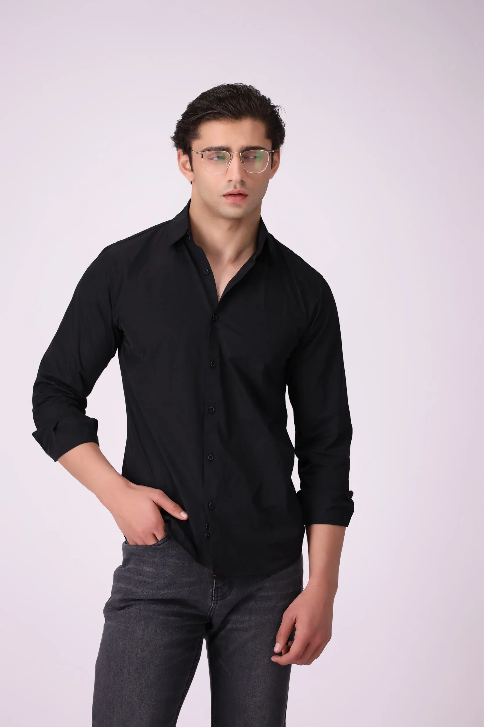 Black Textured Casual Shirt