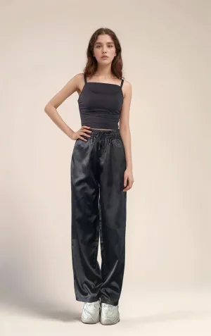 Black Textured Wide Leg Trouser