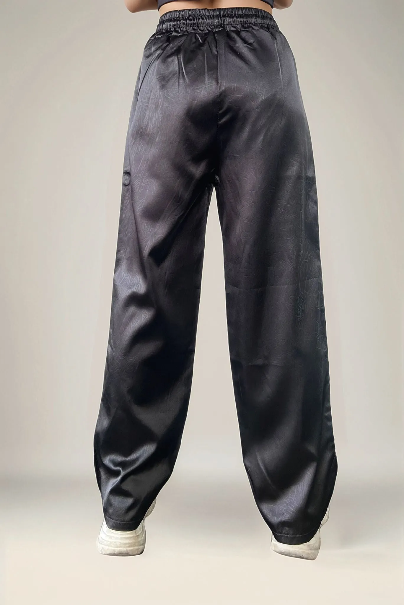 Black Textured Wide Leg Trouser