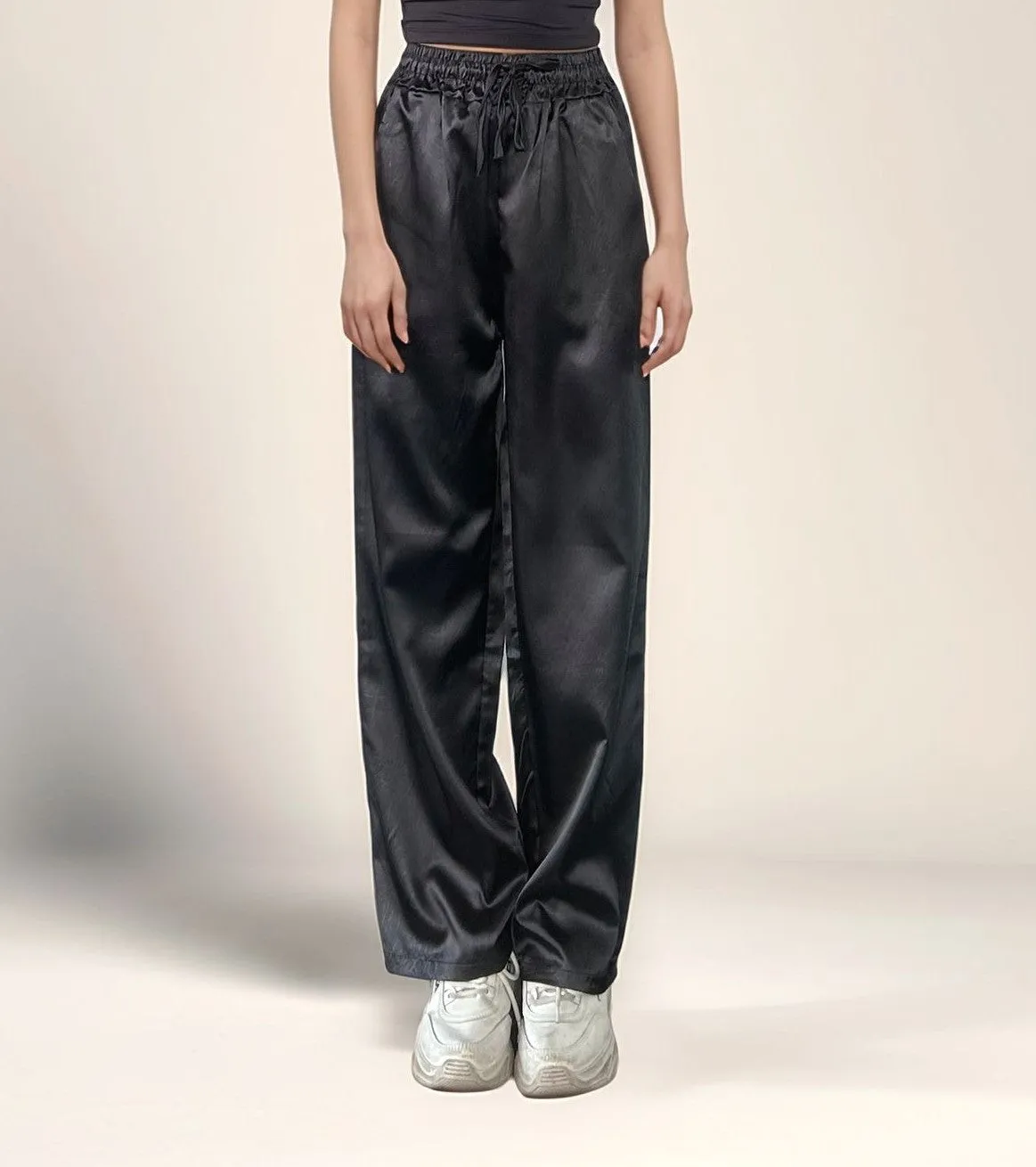 Black Textured Wide Leg Trouser