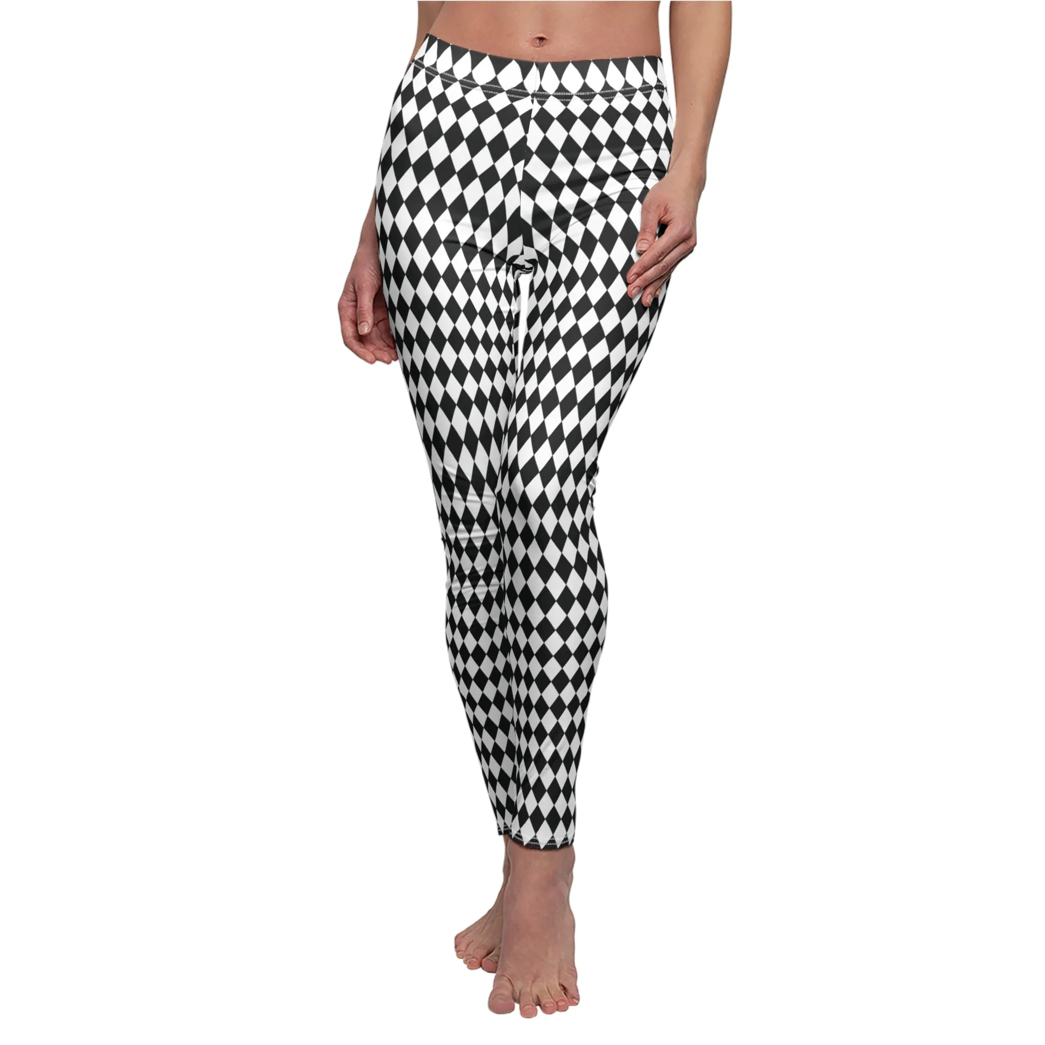 Black White Harlequin Diamond Womens Leggings Stretch Yoga Pants - Saiko Studio