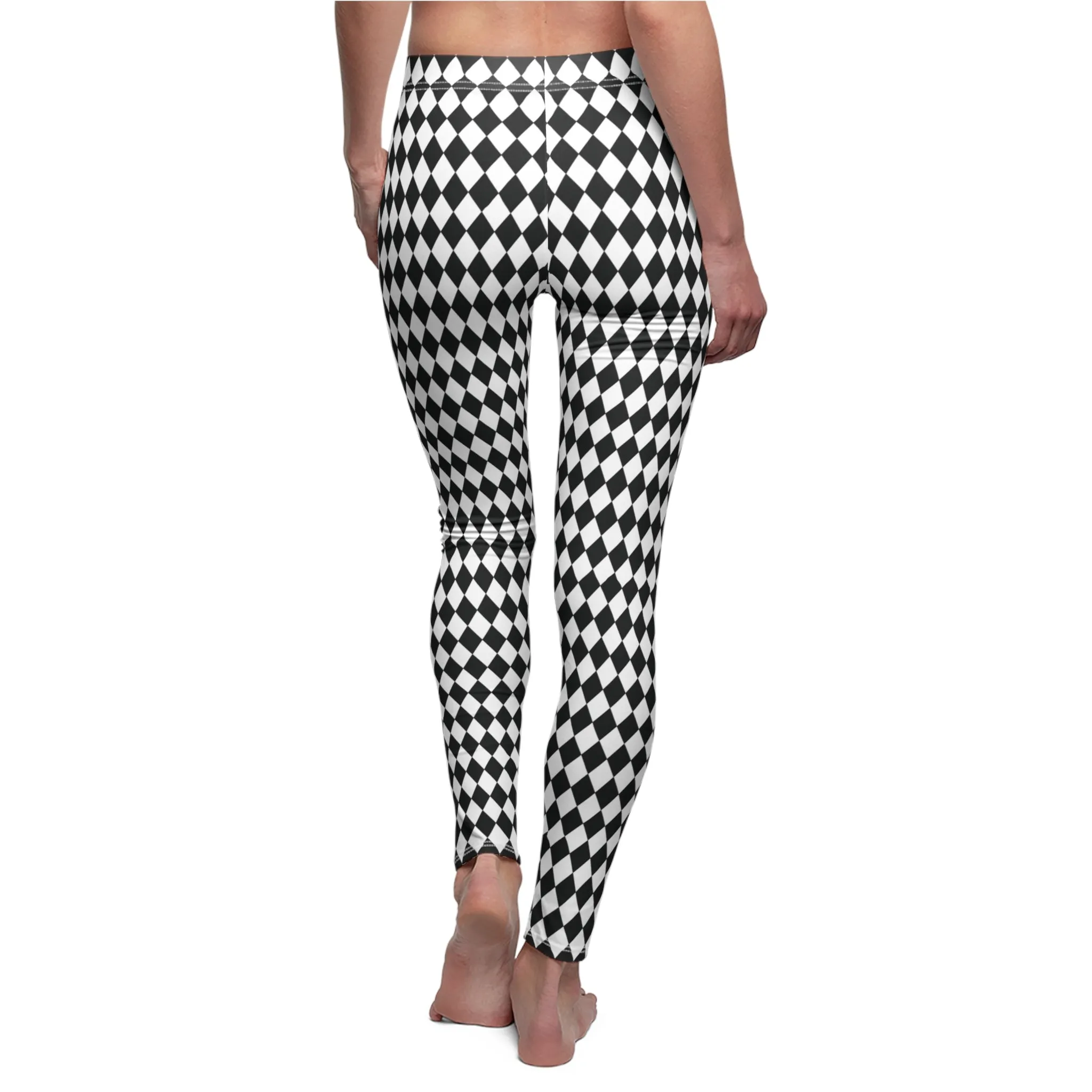 Black White Harlequin Diamond Womens Leggings Stretch Yoga Pants - Saiko Studio
