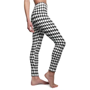 Black White Harlequin Diamond Womens Leggings Stretch Yoga Pants - Saiko Studio