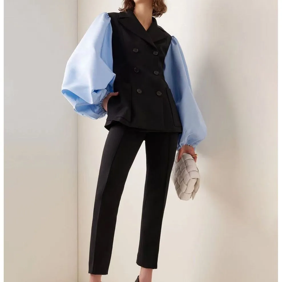 Blouse and pant patch vest suit