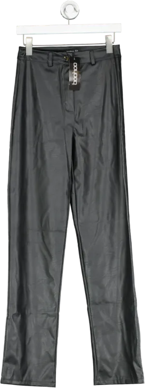 boohoo Black Wide Leg Leather Look Trousers UK 10