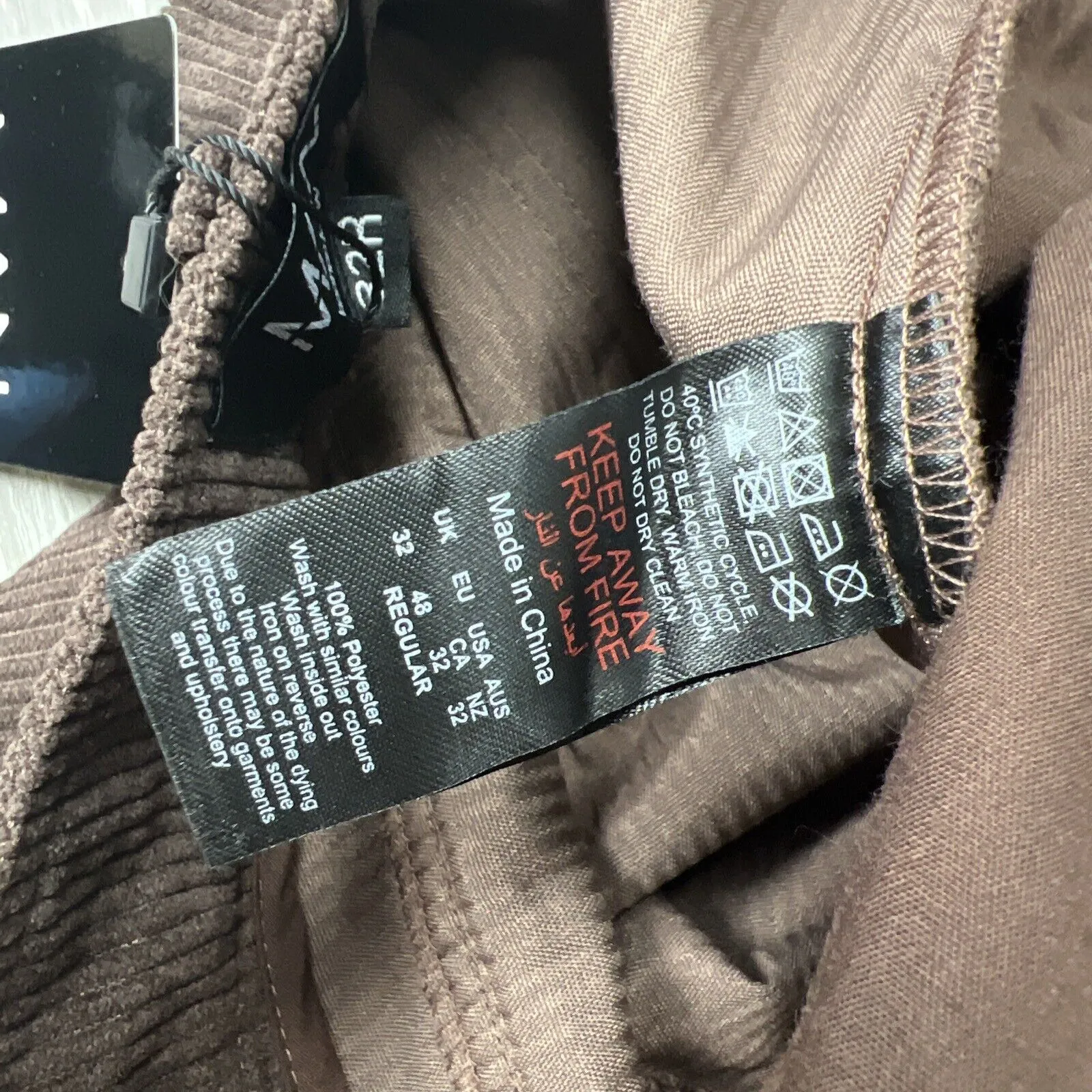 Boohoo Man Mens Cord Relaxed Fit Chocolate Pants Size 32R