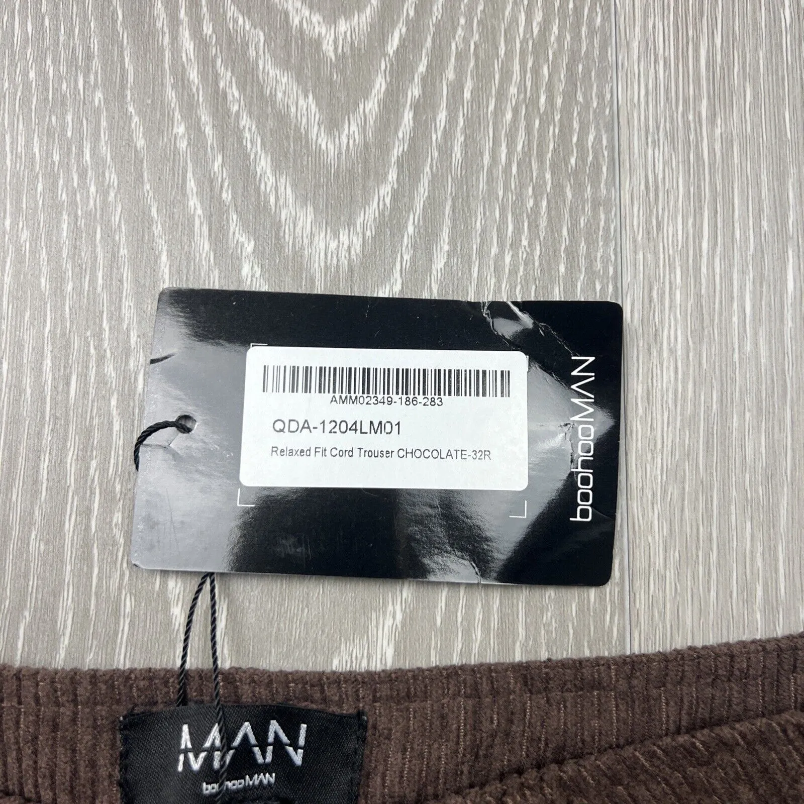 Boohoo Man Mens Cord Relaxed Fit Chocolate Pants Size 32R