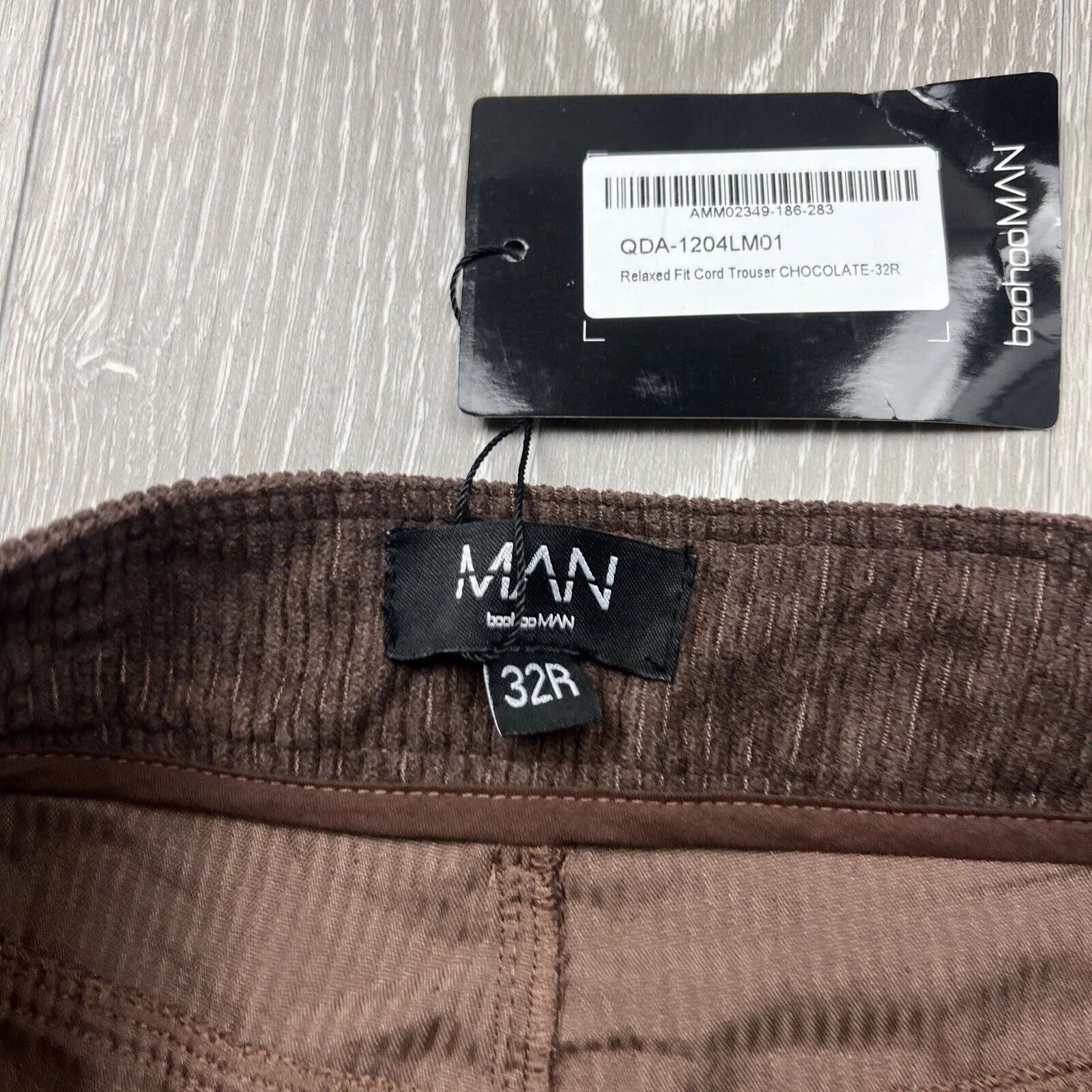 Boohoo Man Mens Cord Relaxed Fit Chocolate Pants Size 32R