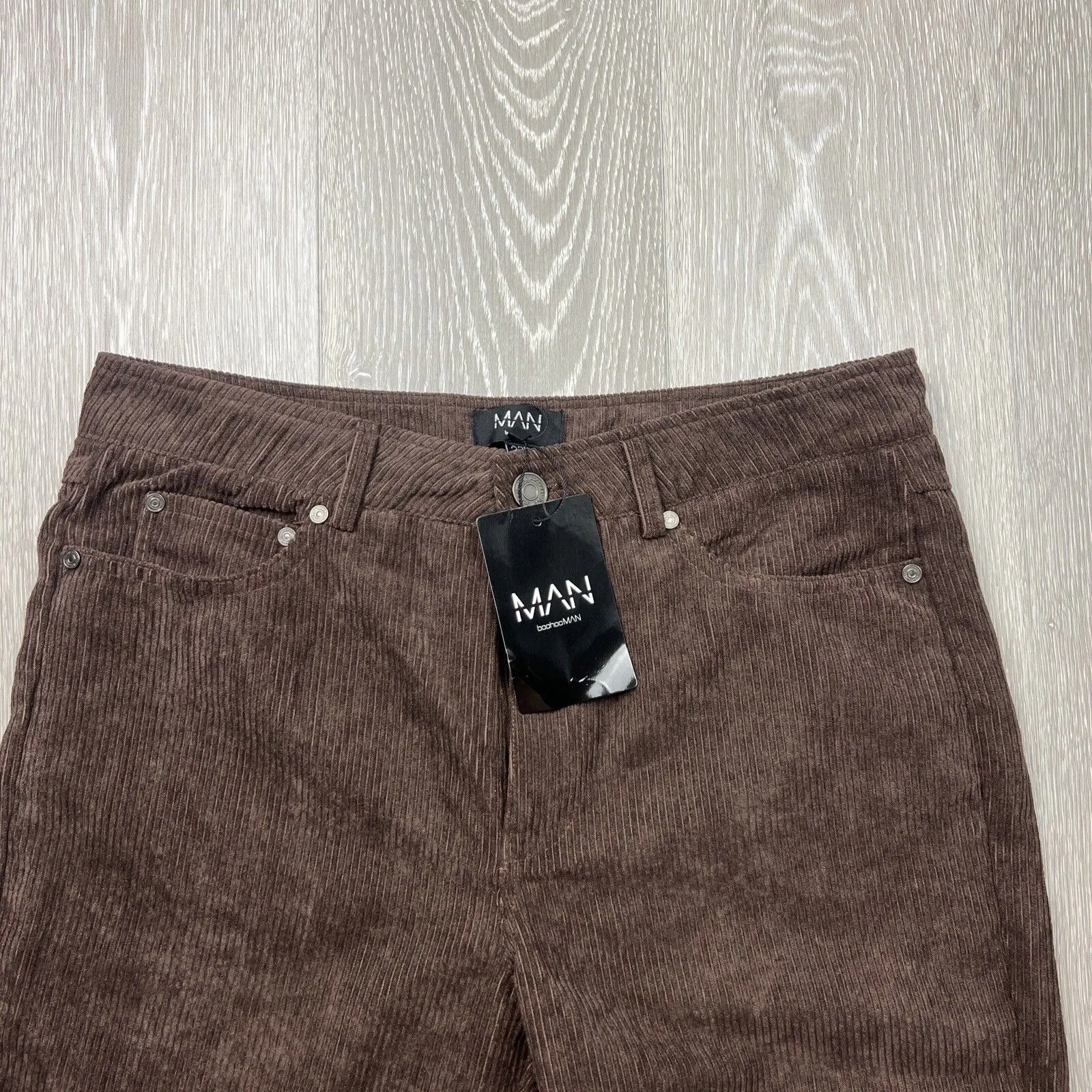 Boohoo Man Mens Cord Relaxed Fit Chocolate Pants Size 32R