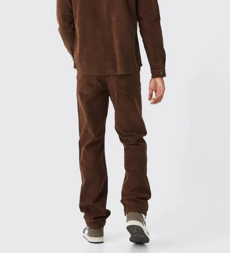 Boohoo Man Mens Cord Relaxed Fit Chocolate Pants Size 32R