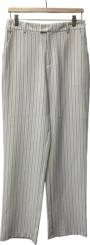 boohoo White Pinstripe Wide Leg Trousers UK S
