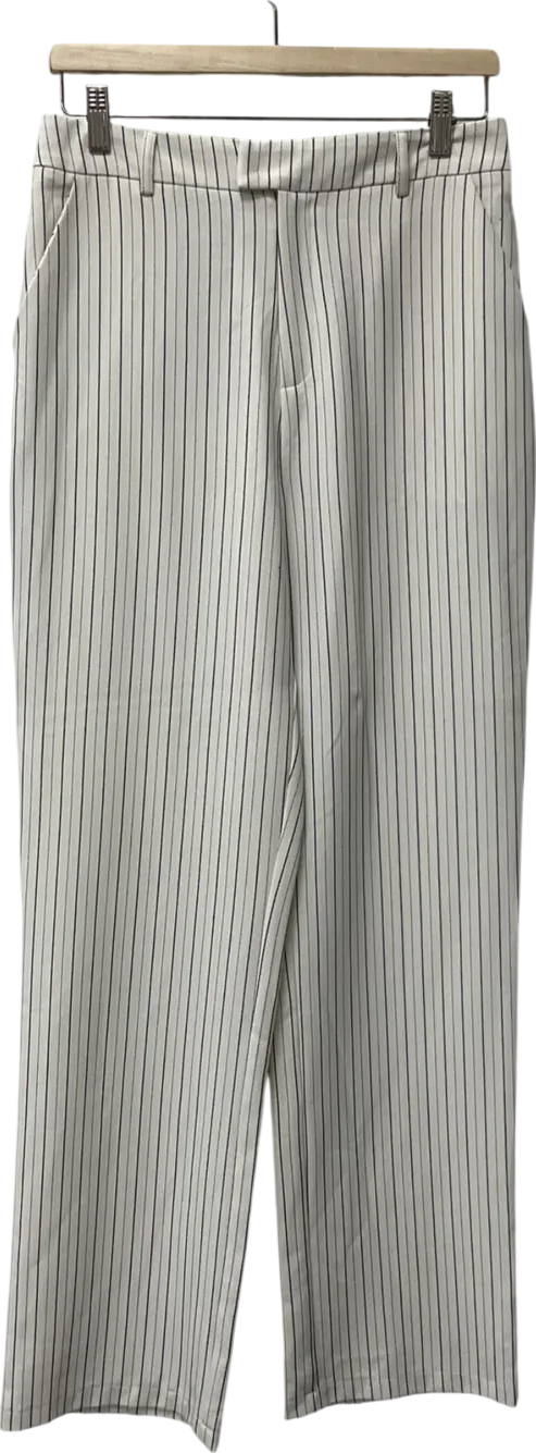 boohoo White Pinstripe Wide Leg Trousers UK S