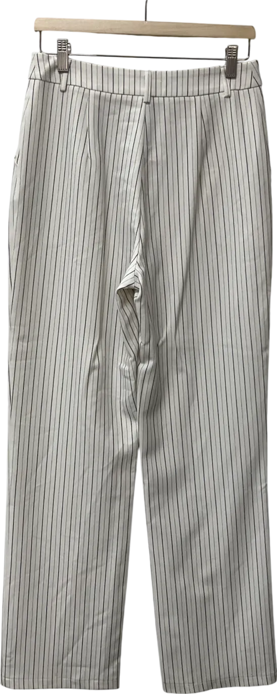 boohoo White Pinstripe Wide Leg Trousers UK S