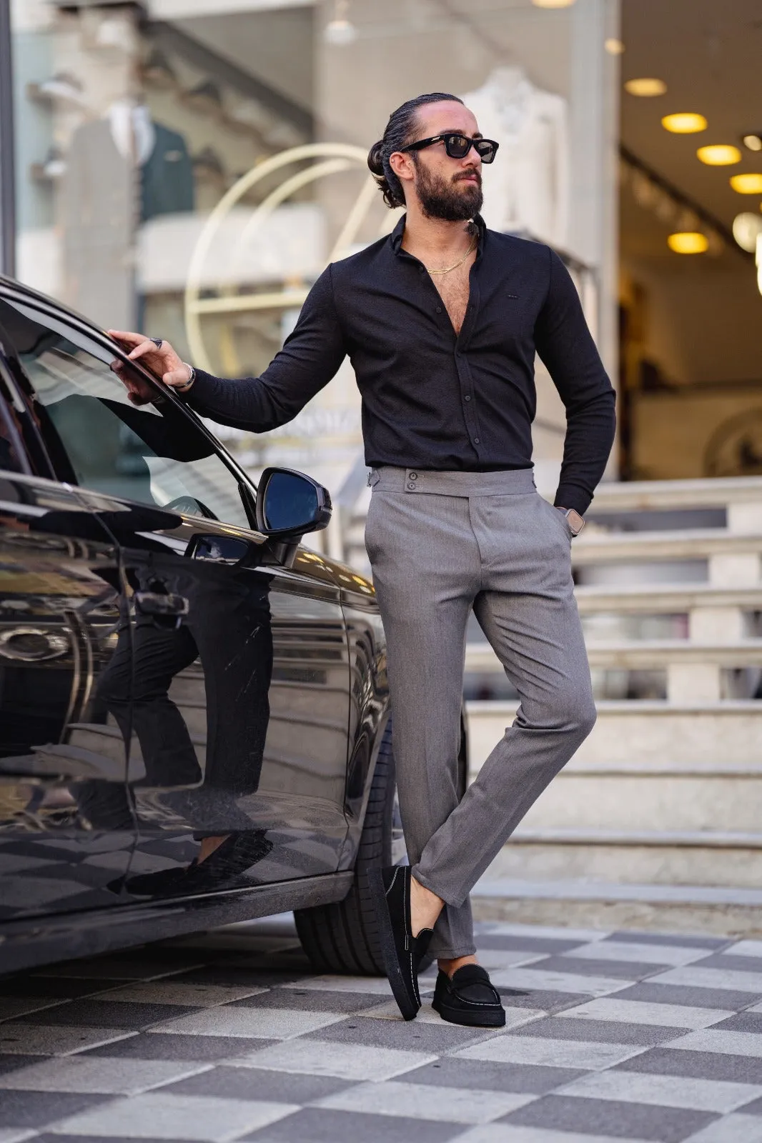 Brabion Ardean Black Slim Fit Textured Cotton Shirt
