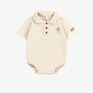 Cache-couche crème en tricot côtelé, naissance || Cream bodysuit in rib knit, newborn