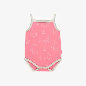 Cache-couche rose avec pastèques à bretelles minces en jersey extensible, bébé || Pink bodysuit with watermelon and thin straps in stretch jersey, baby