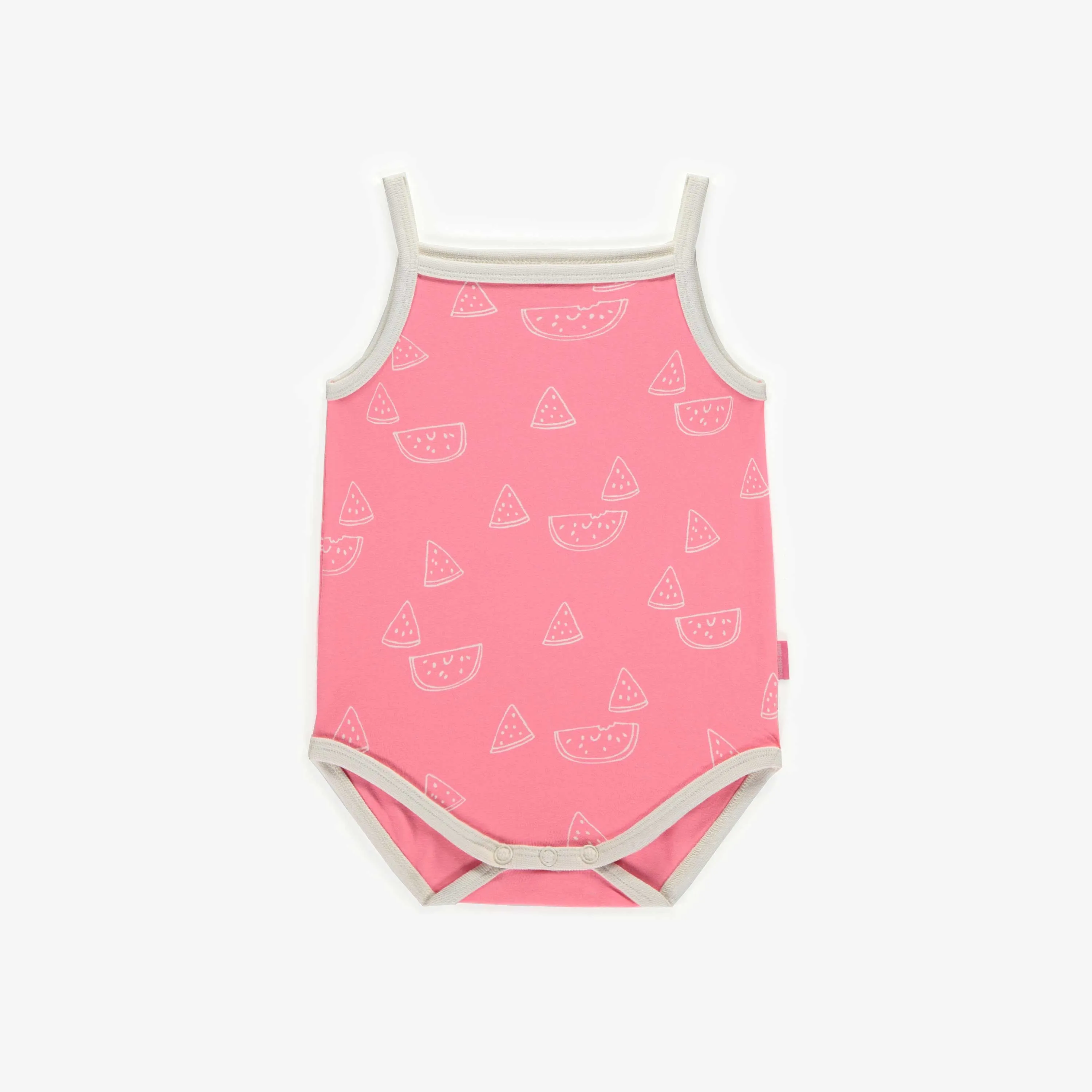 Cache-couche rose avec pastèques à bretelles minces en jersey extensible, bébé || Pink bodysuit with watermelon and thin straps in stretch jersey, baby