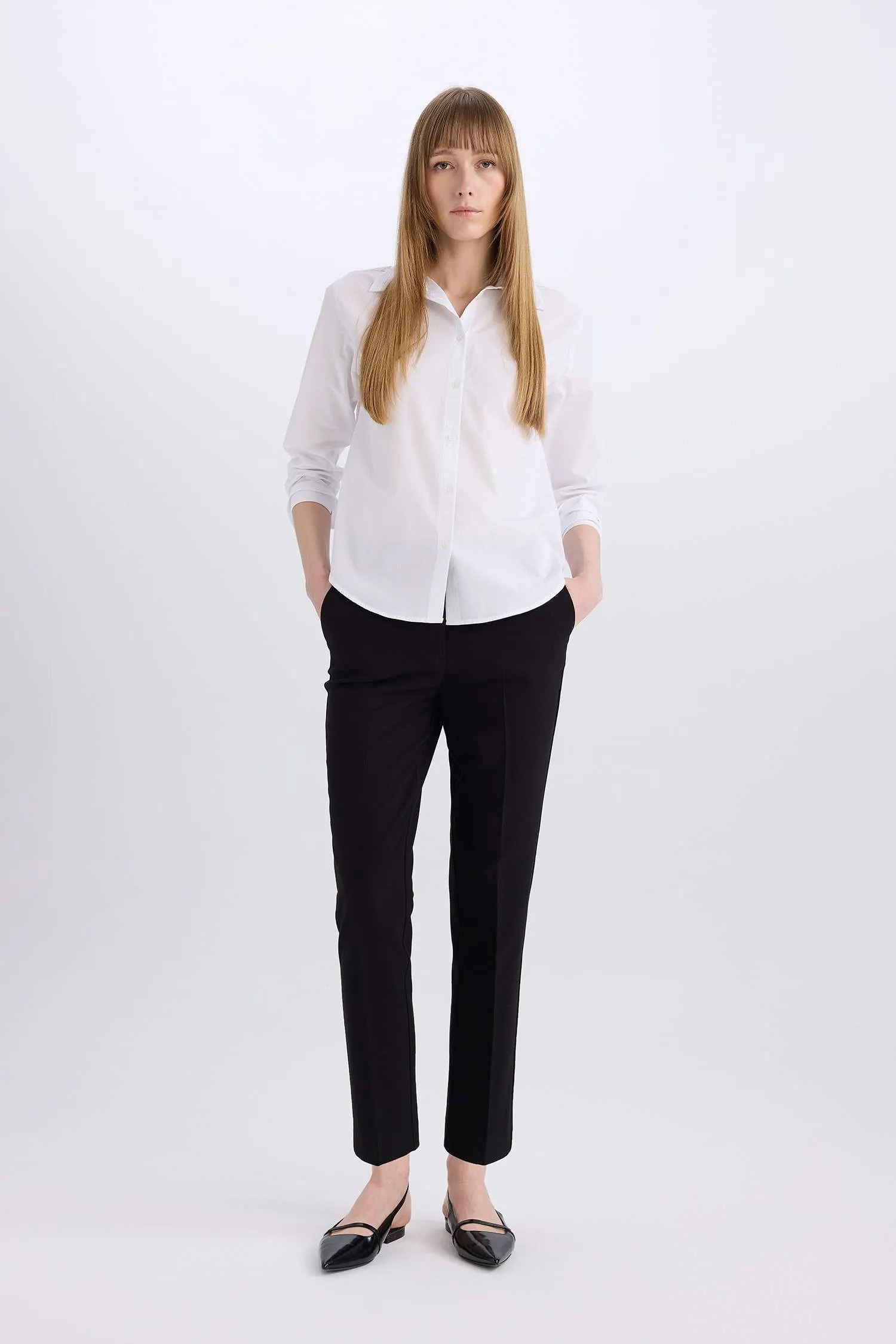 Carrot Fit Regular Hem Double Pocket Trousers