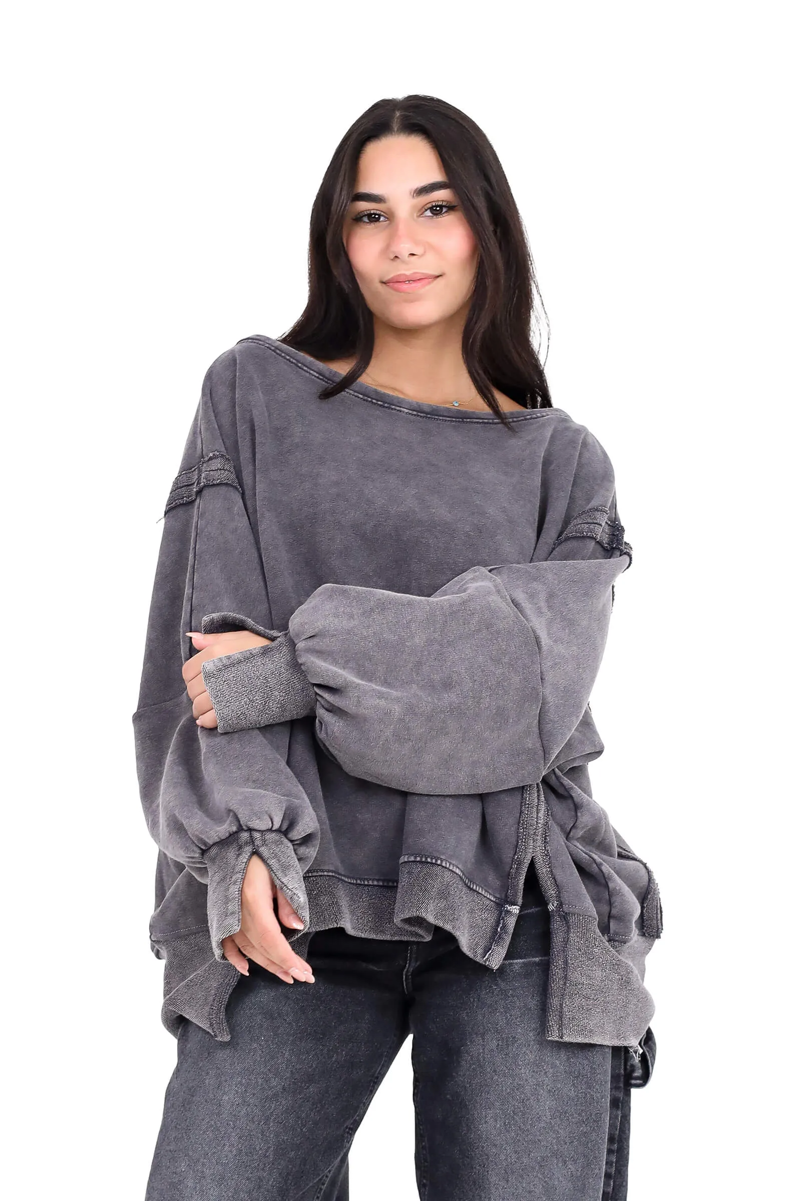 Charcoal Casual Oversized Sweatshirt