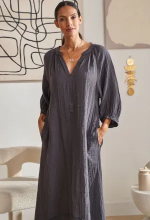 Charcoal Gauze Dress with Pockets