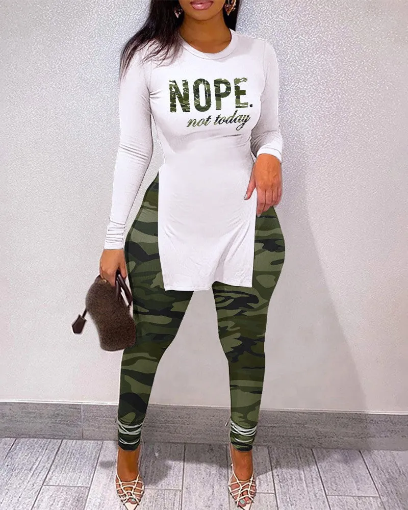 Chic Longline Graphic Top and Plaid Legging Two-Piece Set
