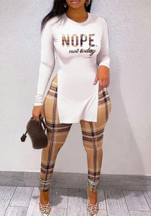 Chic Longline Graphic Top and Plaid Legging Two-Piece Set