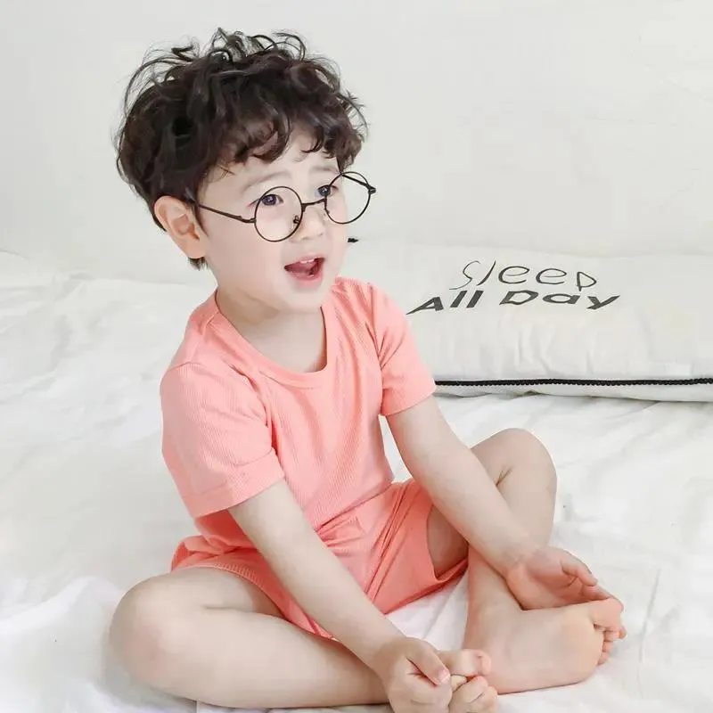 Children's Pajamas Set Ice Silk Short-sleeved Shorts Summer Thin Air-conditioned Clothing Boys and Girls Cold Home Service