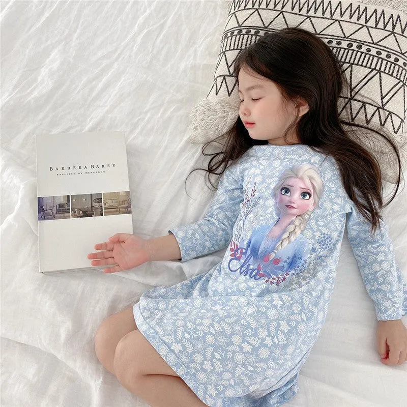 Children's pajamas women's spring and autumn pajamas summer clothes girls Princess Aisha children's girls ice silk loungewear suit thin