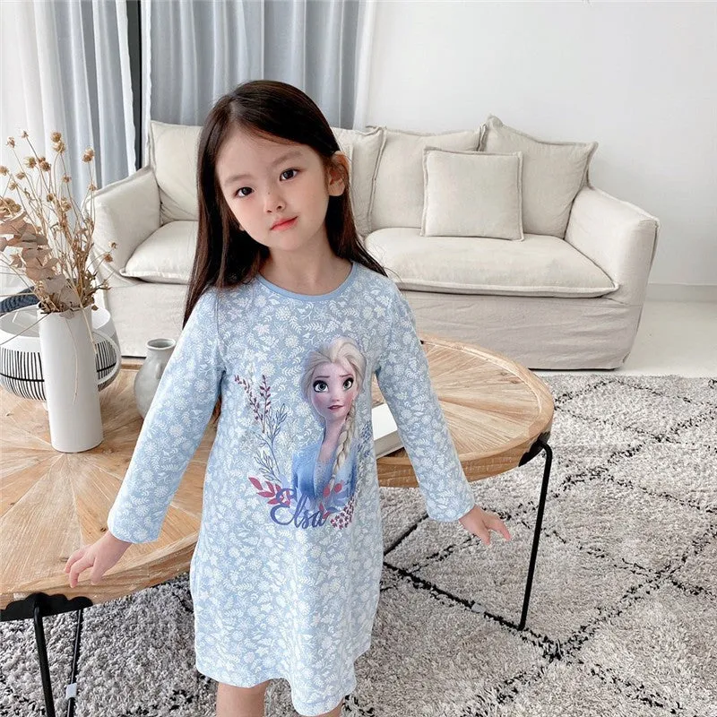 Children's pajamas women's spring and autumn pajamas summer clothes girls Princess Aisha children's girls ice silk loungewear suit thin