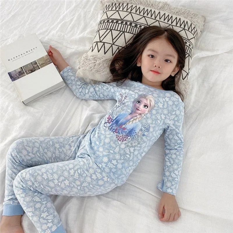 Children's pajamas women's spring and autumn pajamas summer clothes girls Princess Aisha children's girls ice silk loungewear suit thin