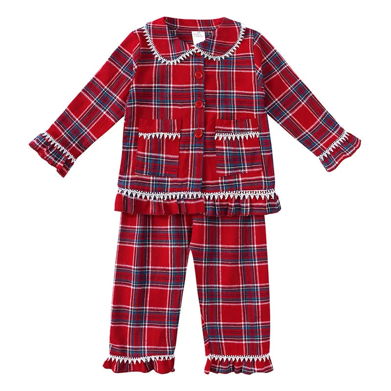 Christmas Red Plaid Dress Pajamas Suit