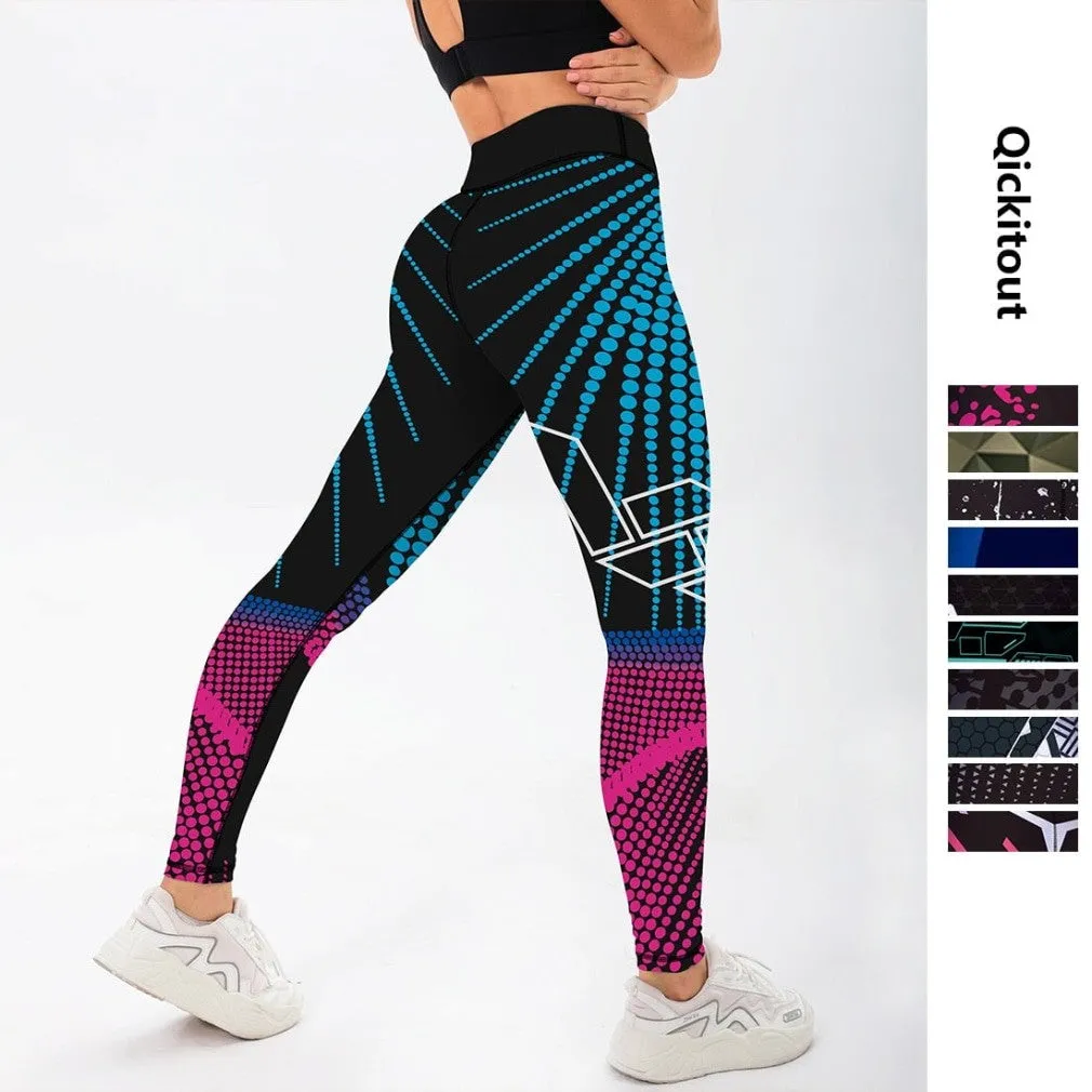 ContiNent 33 12%spandex Sexy High Waist Elasticity Women Digital Printed Leggings Push Up Strength Pants