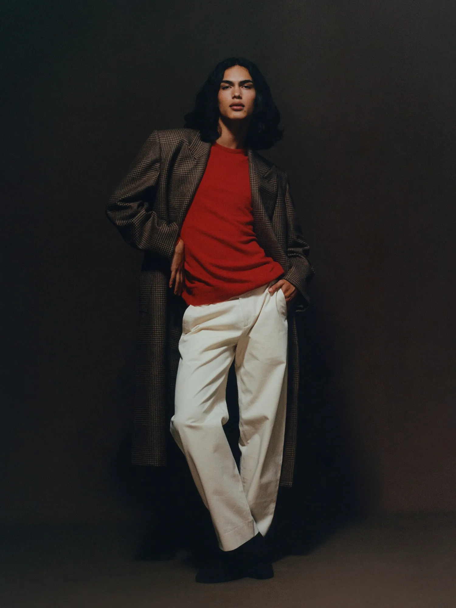 Cream Silk-Denim Barrel Leg Chinos