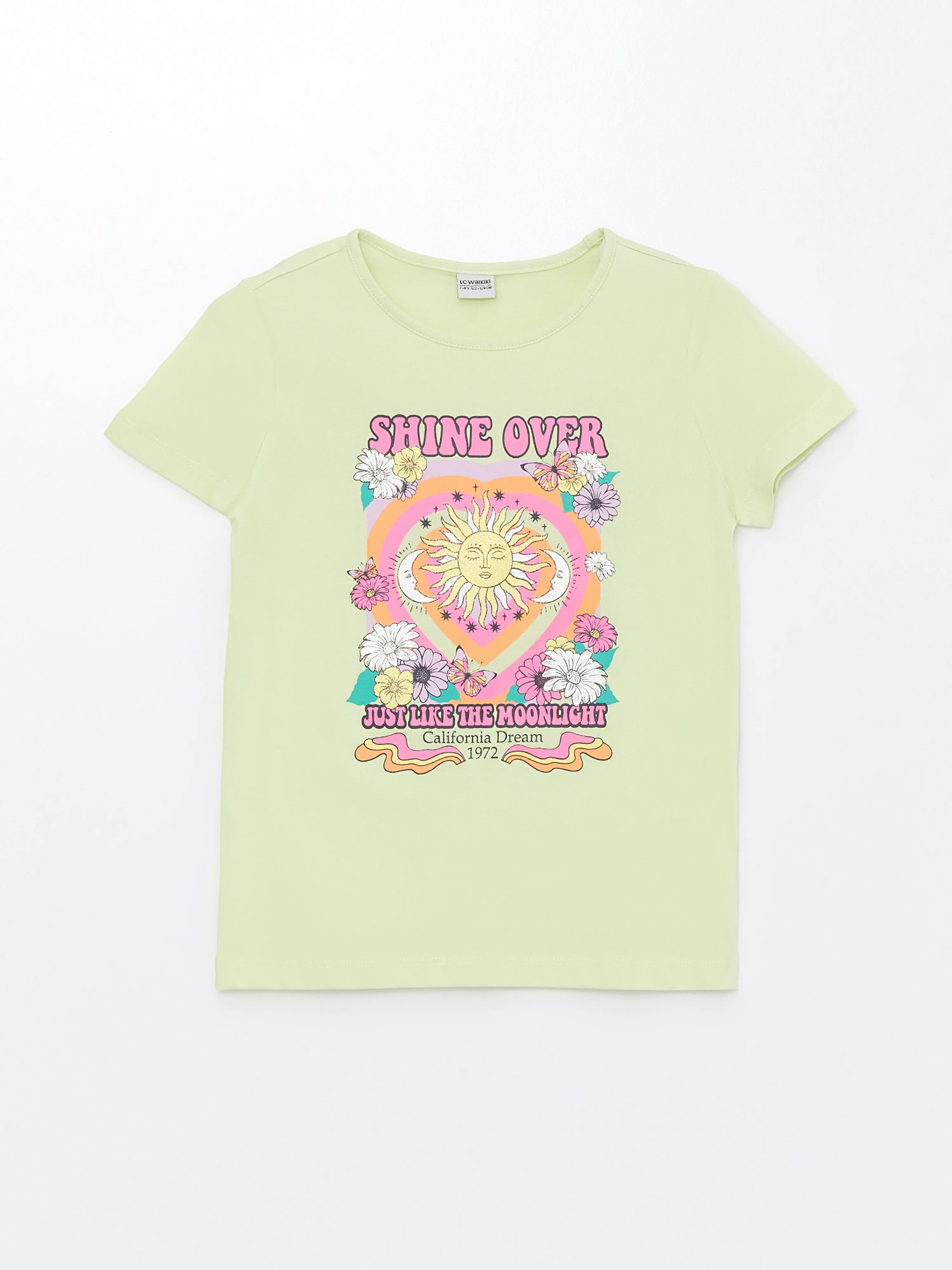 Crew Neck Printed Short Sleeve Girls T-Shirt and Tights