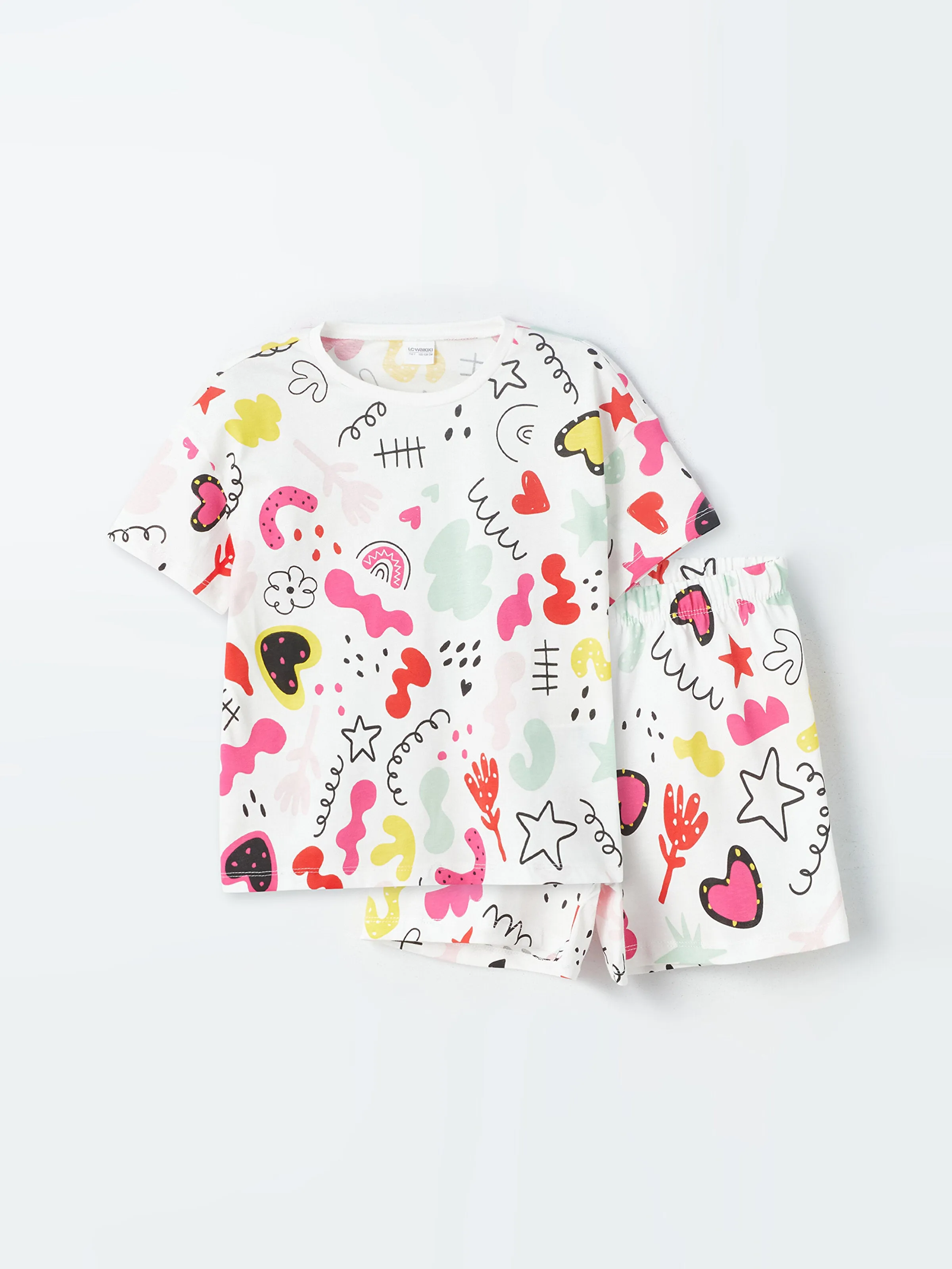Crew Neck Short Sleeve Girls Pajama Set With Shorts