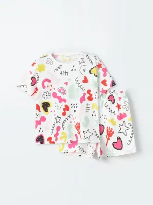 Crew Neck Short Sleeve Girls Pajama Set With Shorts