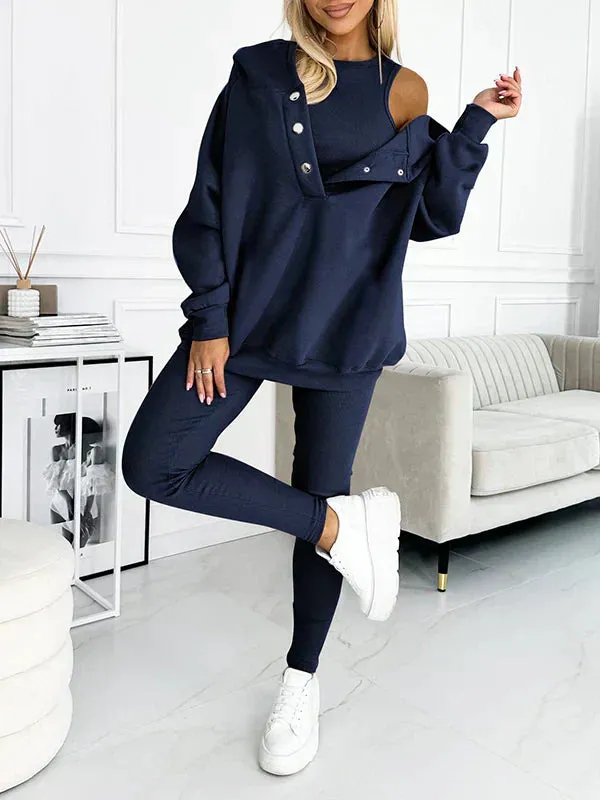 Crop Top, Hoodie and Fitted Leggings Set