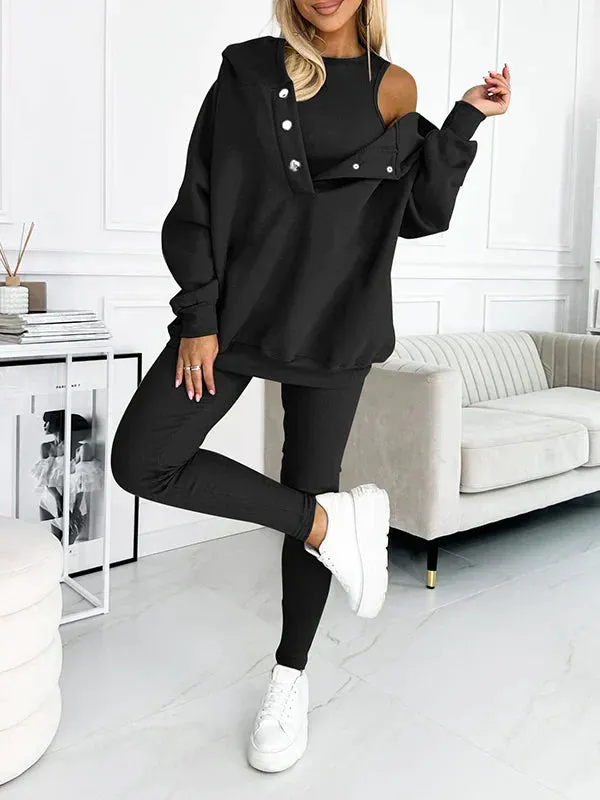 Crop Top, Hoodie and Fitted Leggings Set