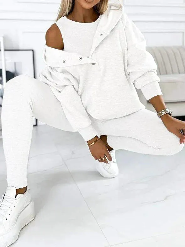 Crop Top, Hoodie and Fitted Leggings Set