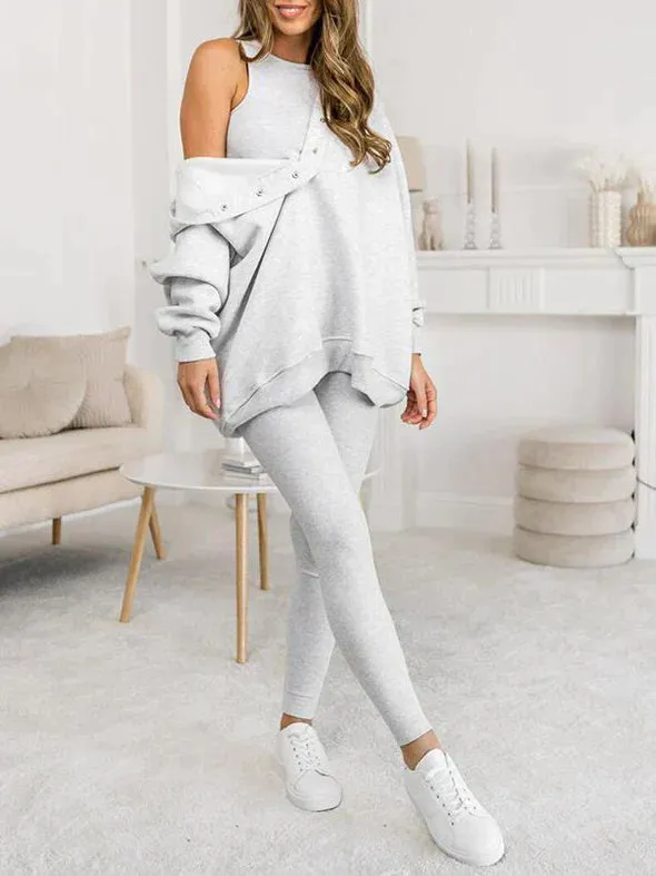 Crop Top, Hoodie and Fitted Leggings Set