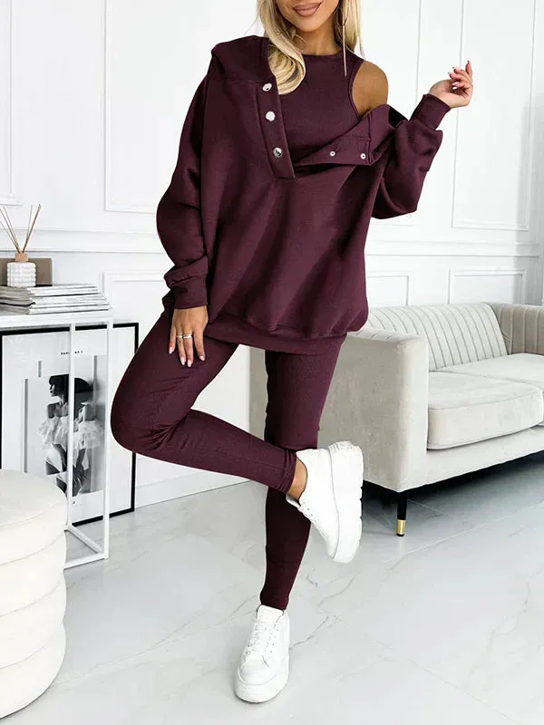Crop Top, Hoodie and Fitted Leggings Set