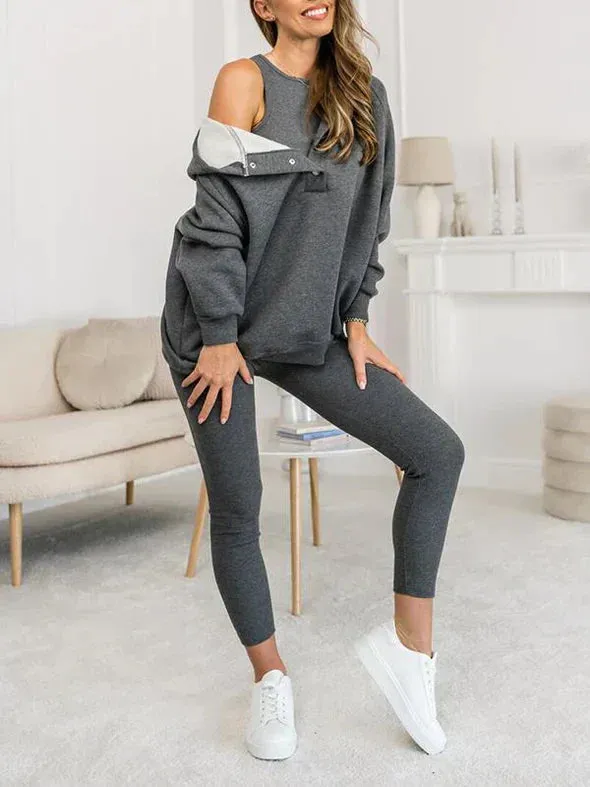 Crop Top, Hoodie and Fitted Leggings Set