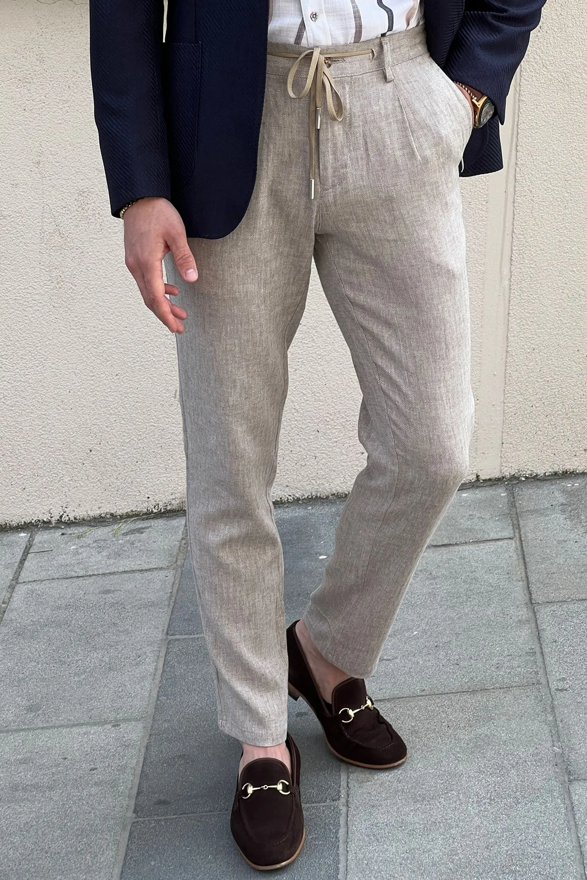 Daniel Beige Linen Pants - Slim Fit Elegance
