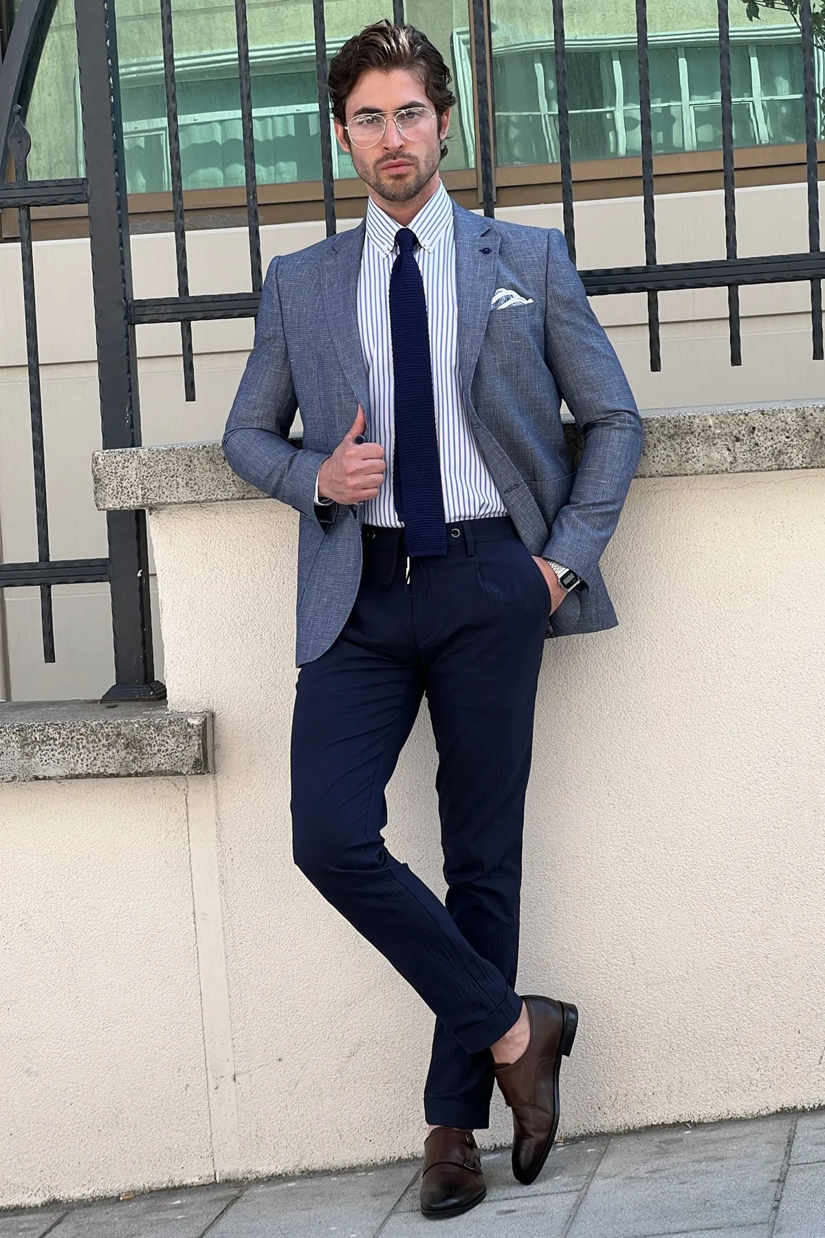 Daniel Navy Blue Linen Slim Fit Blazer Jacket
