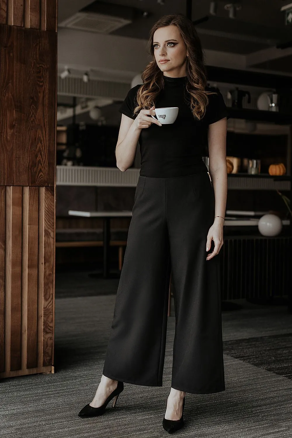 Decorative Zipper Wide-Leg Trousers