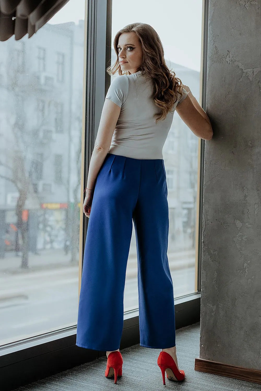 Decorative Zipper Wide-Leg Trousers