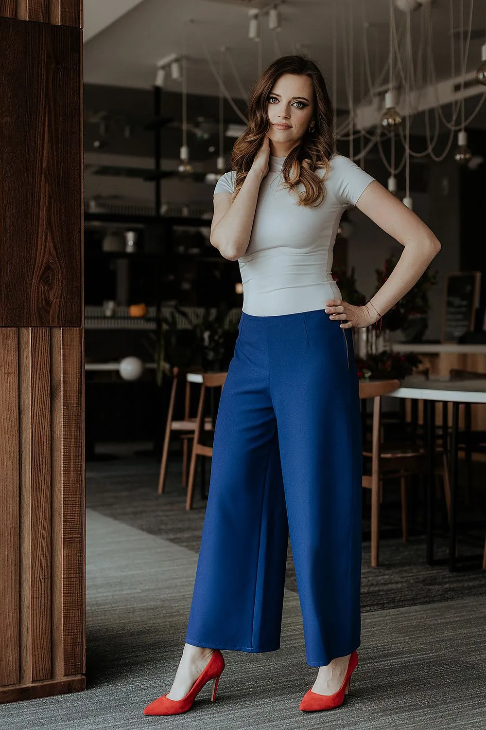 Decorative Zipper Wide-Leg Trousers