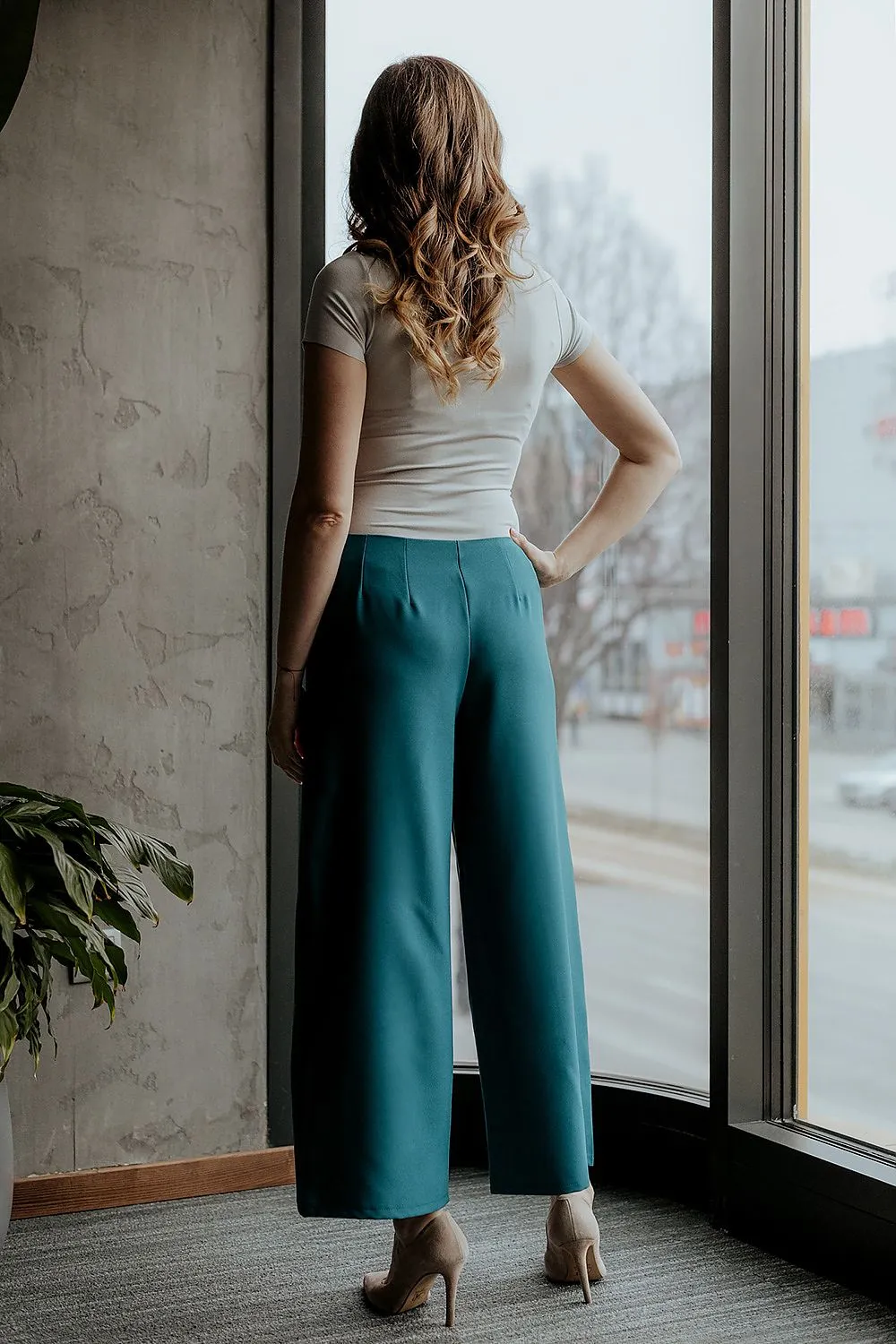 Decorative Zipper Wide-Leg Trousers