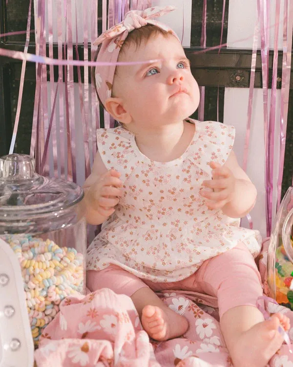 Deux Par Deux Jersey Pointelle Tunic and Leggings - Printed Pink Ditsy Floral